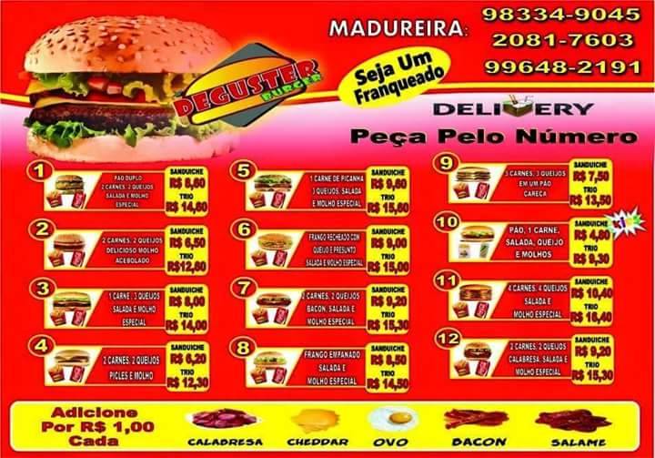 Deguster Burger Madureira cardápio