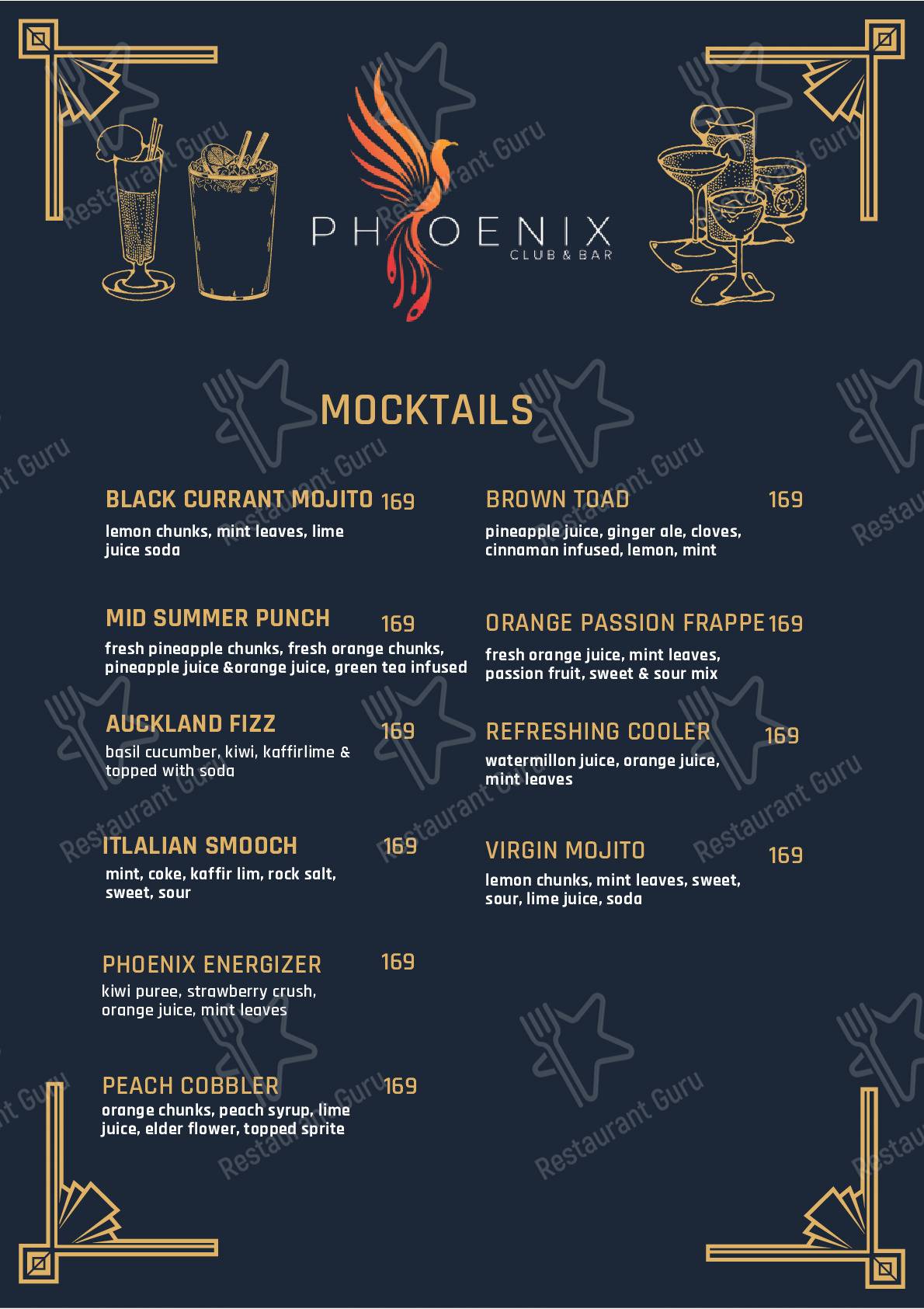Check out the menu for The Phoenix Club