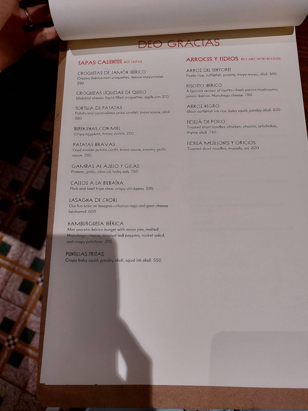 Menu at Deo Gracias restaurant, Quezon City