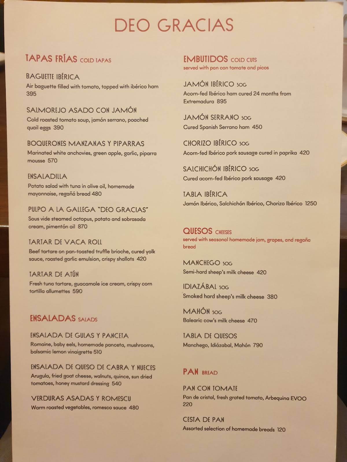 Menu at Deo Gracias restaurant, Quezon City