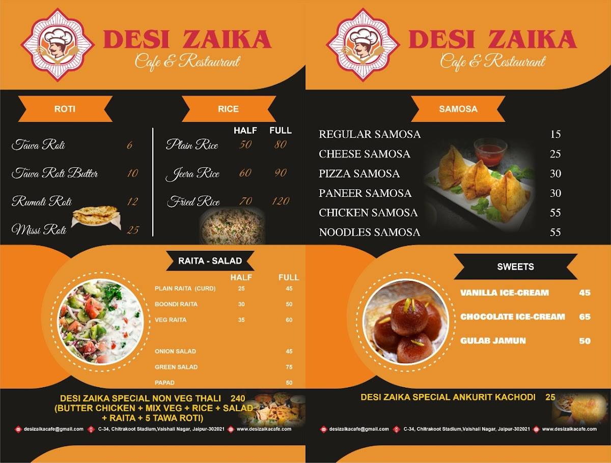 Desi Zaika Cafe & Restaurant menu