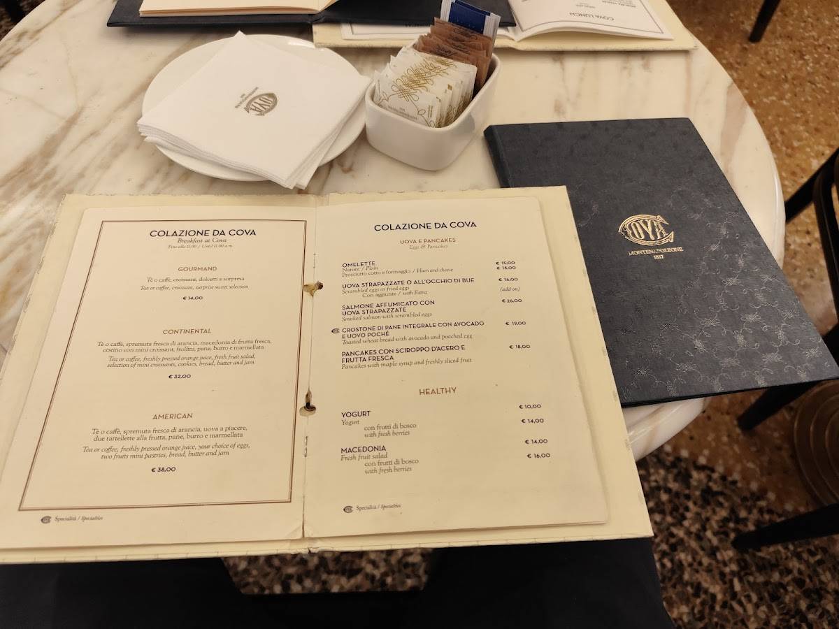 Menu di Cova Montenapoleone 