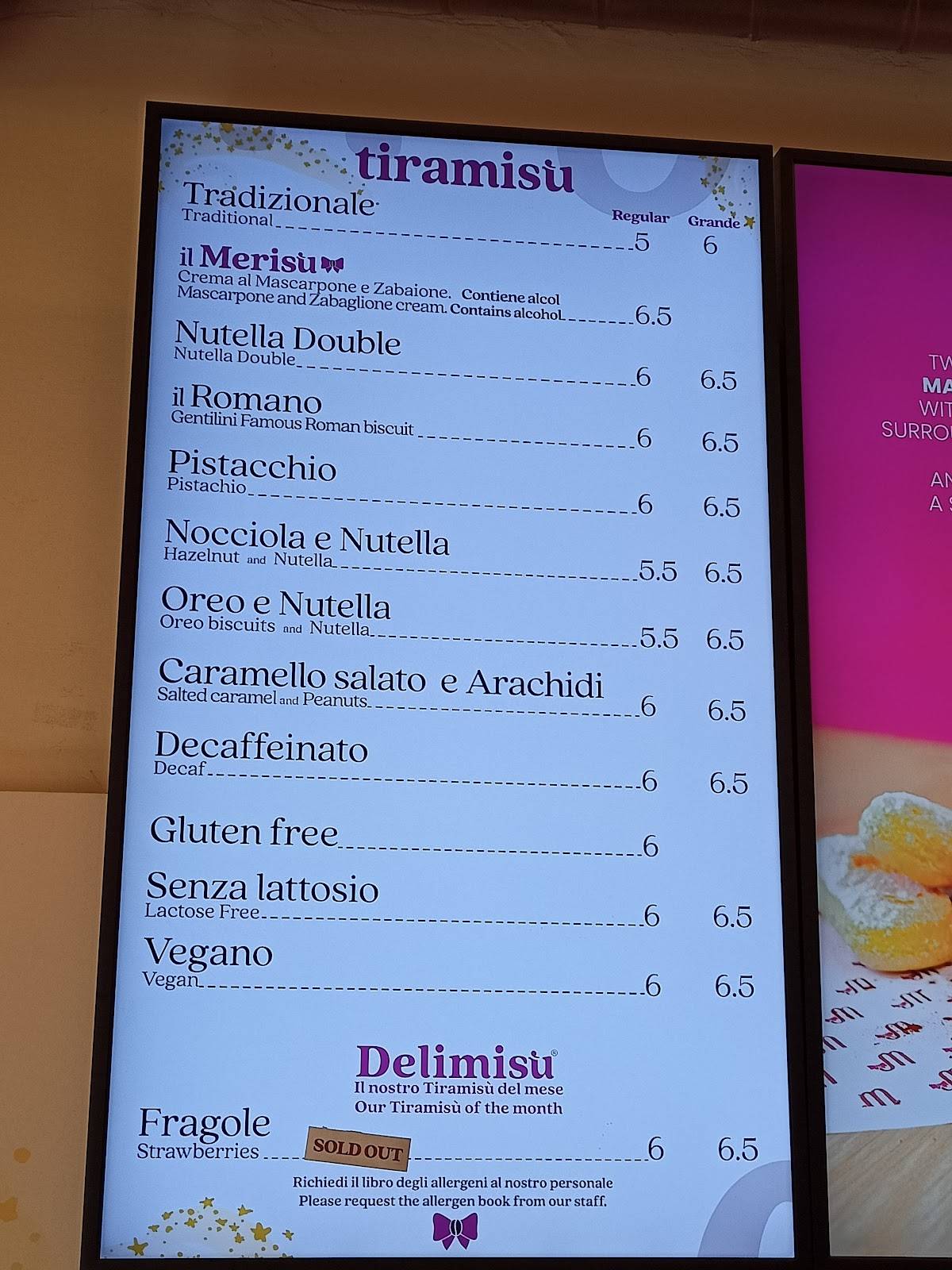 Menu di Tiramisù Trastevere - Merisù 