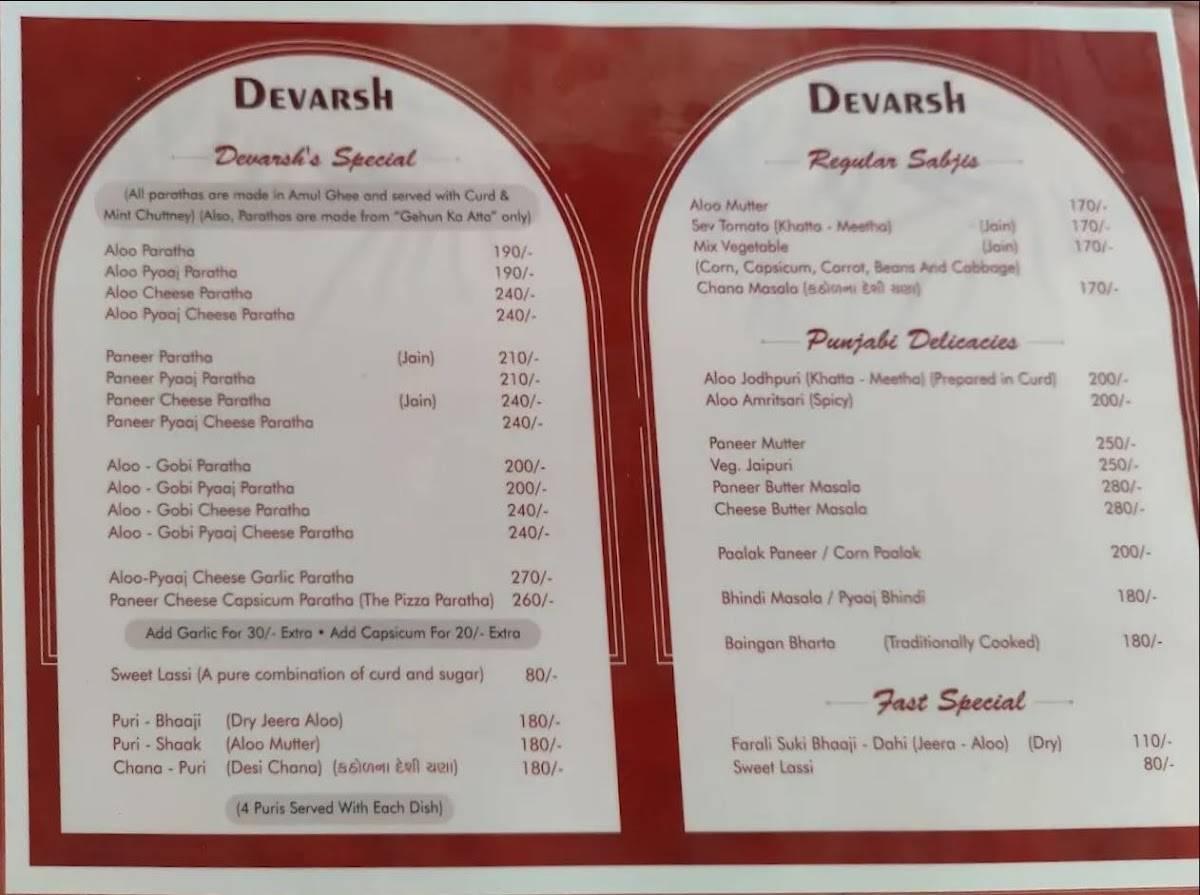 Devarsh menu