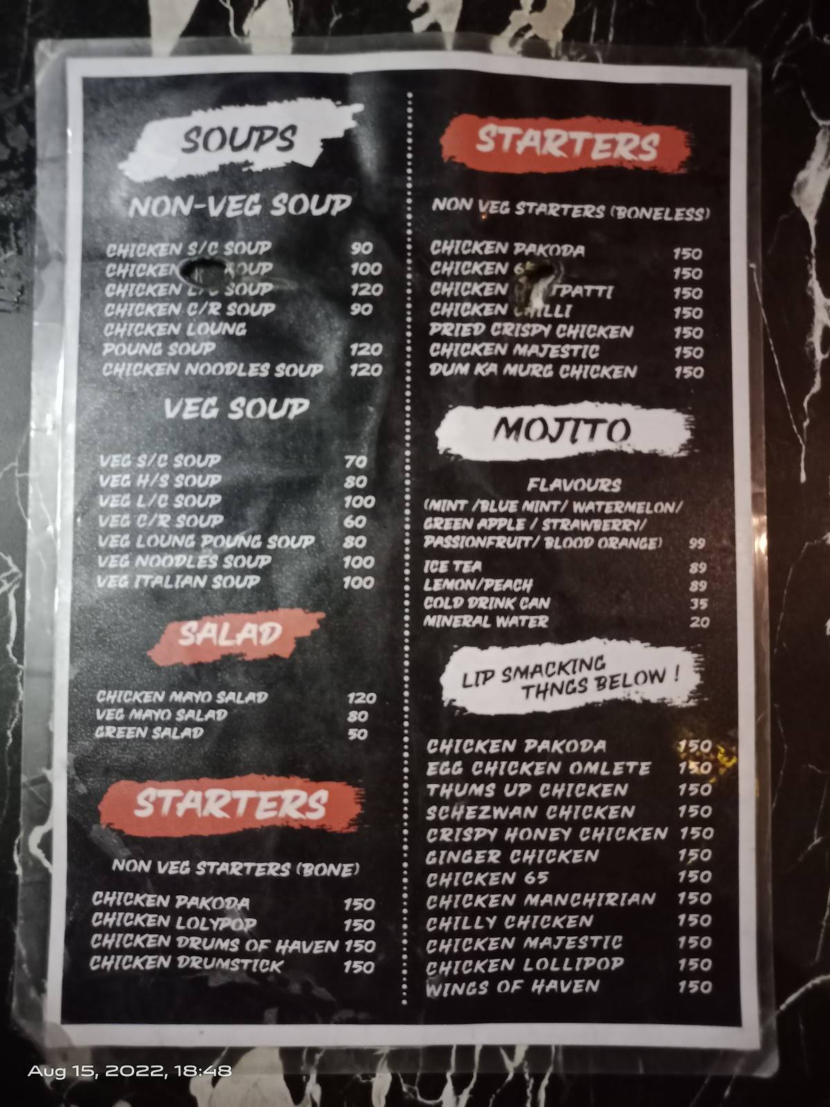 Dhuaan Cafe and Restaurant menu