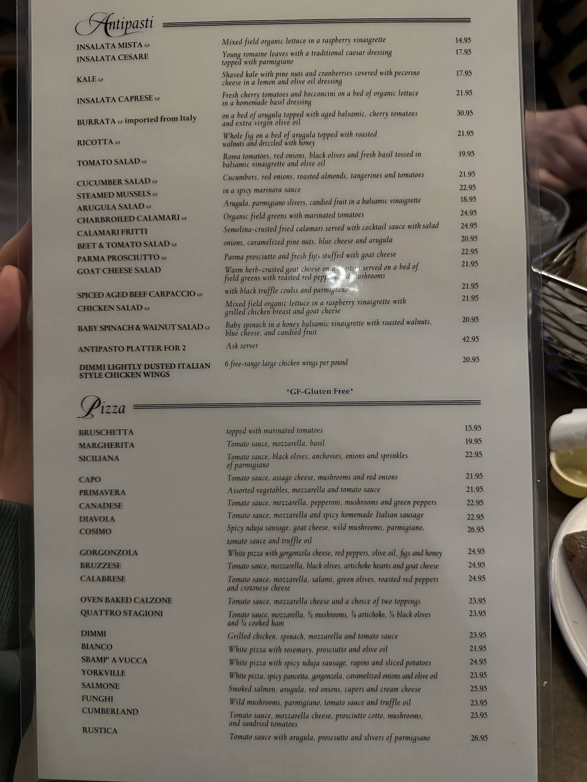 Menu de Dimmi Bar & Trattoria