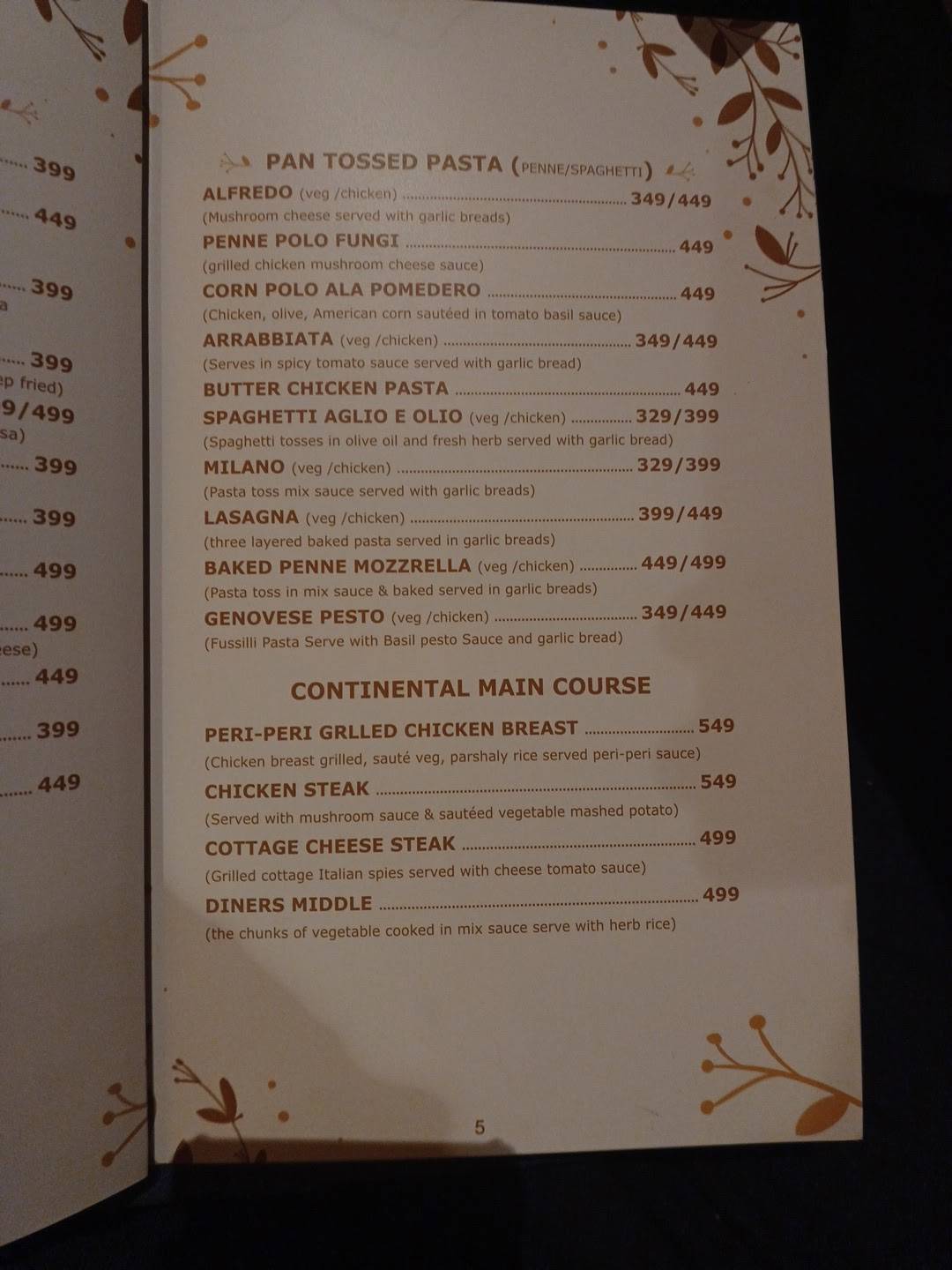 Diner's Villa "A Multi Cuisine Restaurant" menu