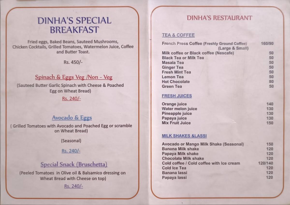 Dinha's Restaurant menu