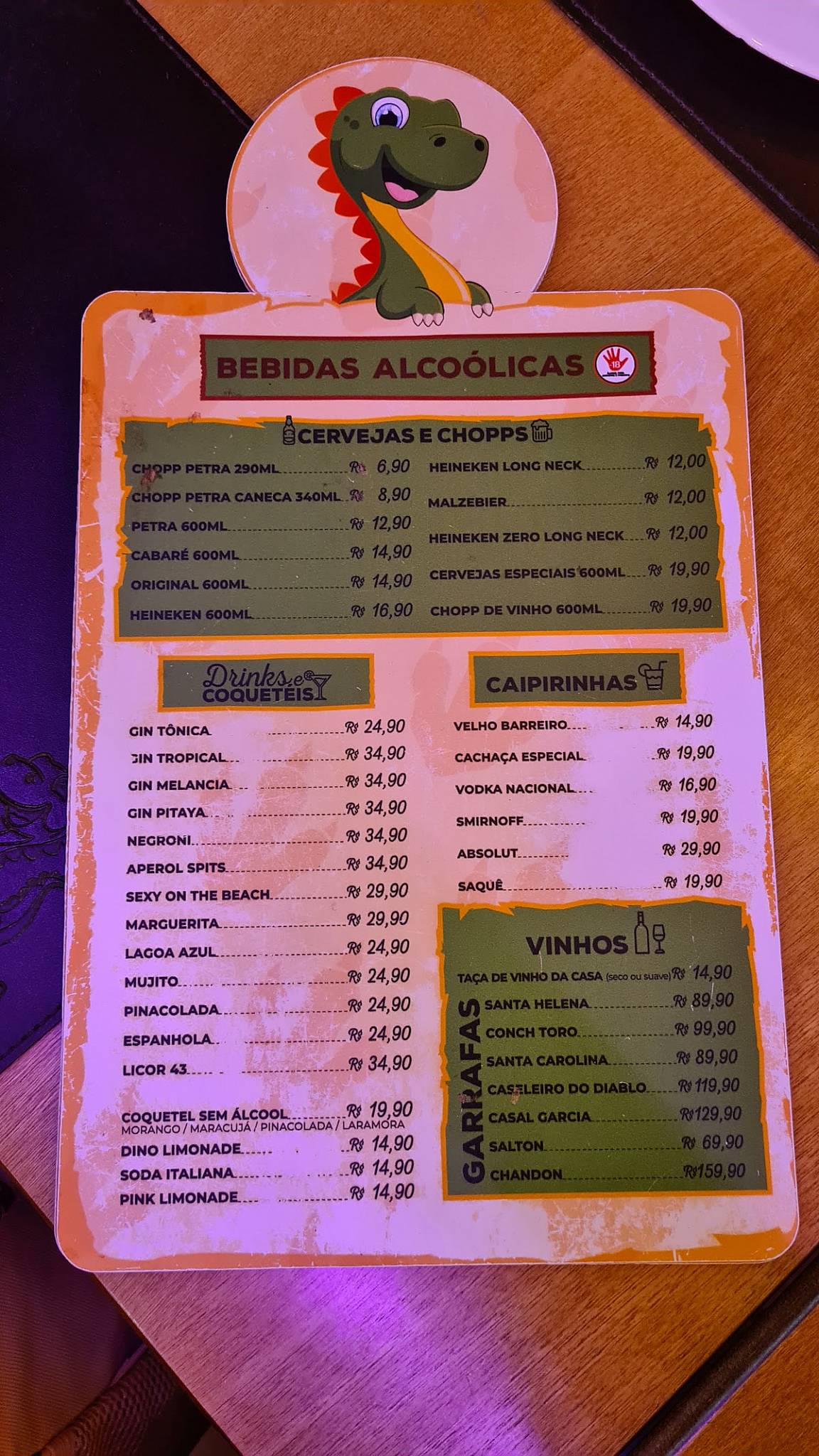 Dinolandia - O mundo dos Dinossauros cardápio