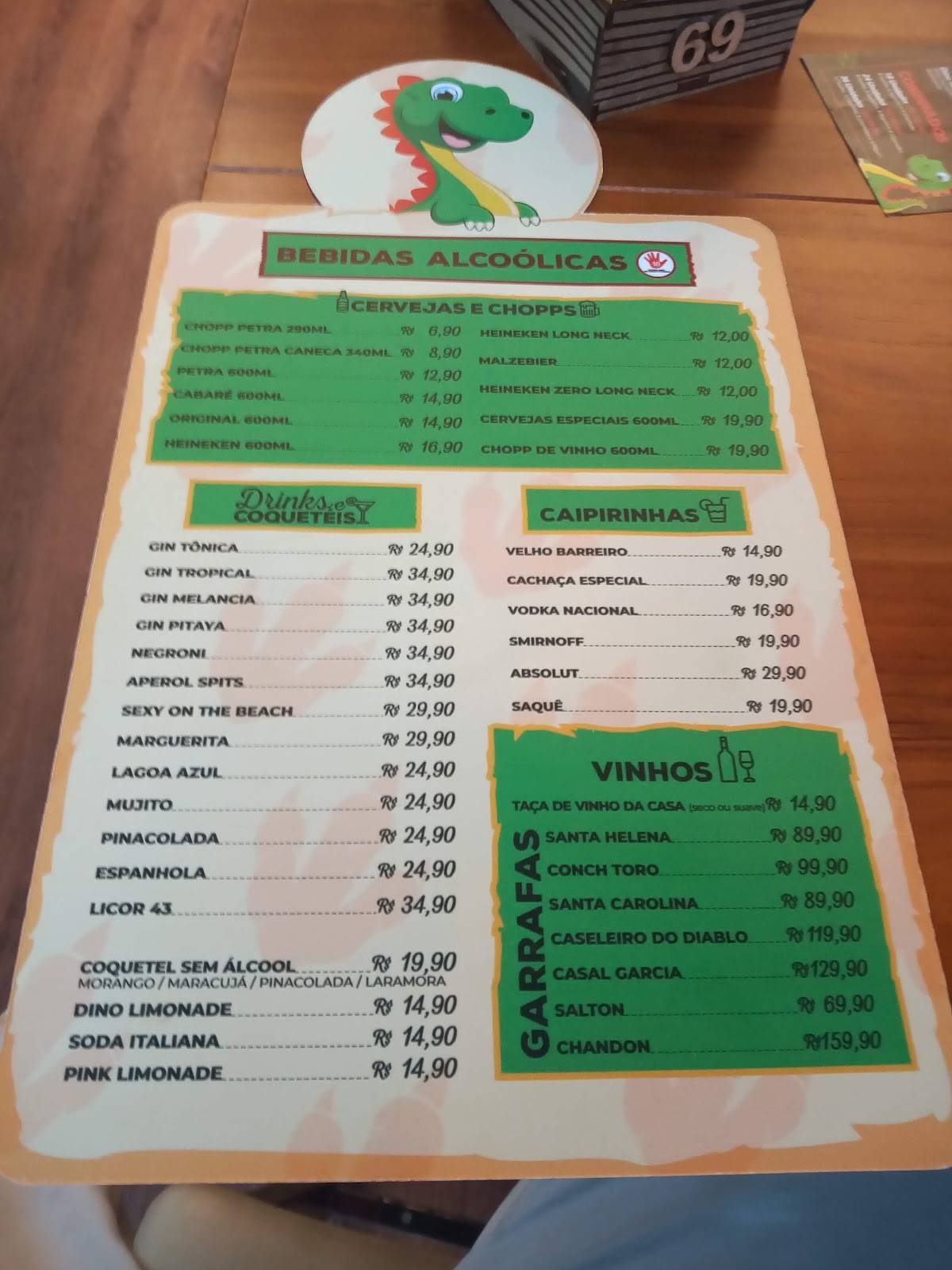 Dinolandia - O mundo dos Dinossauros cardápio