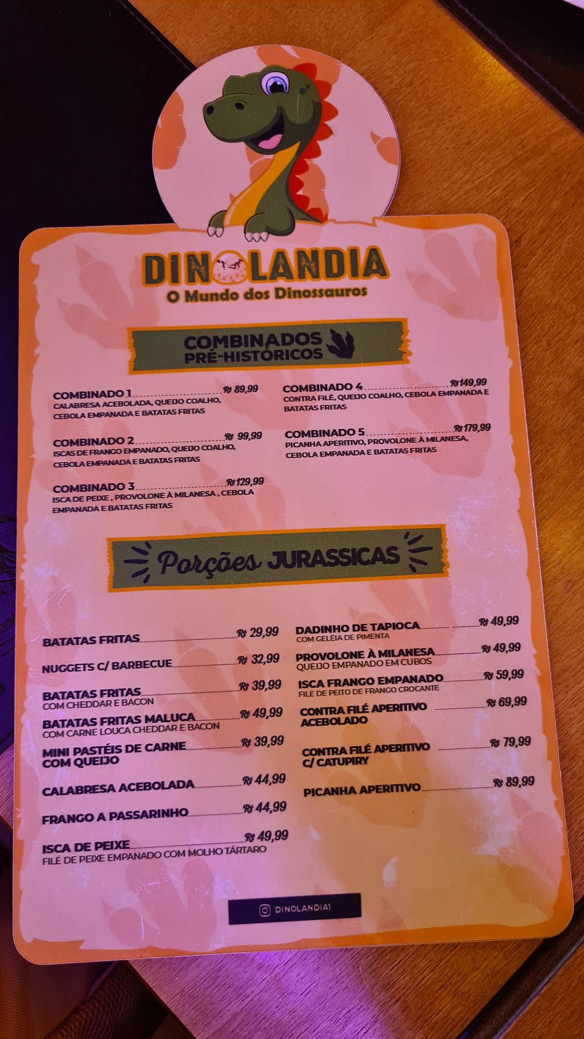 Dinolandia - O mundo dos Dinossauros cardápio