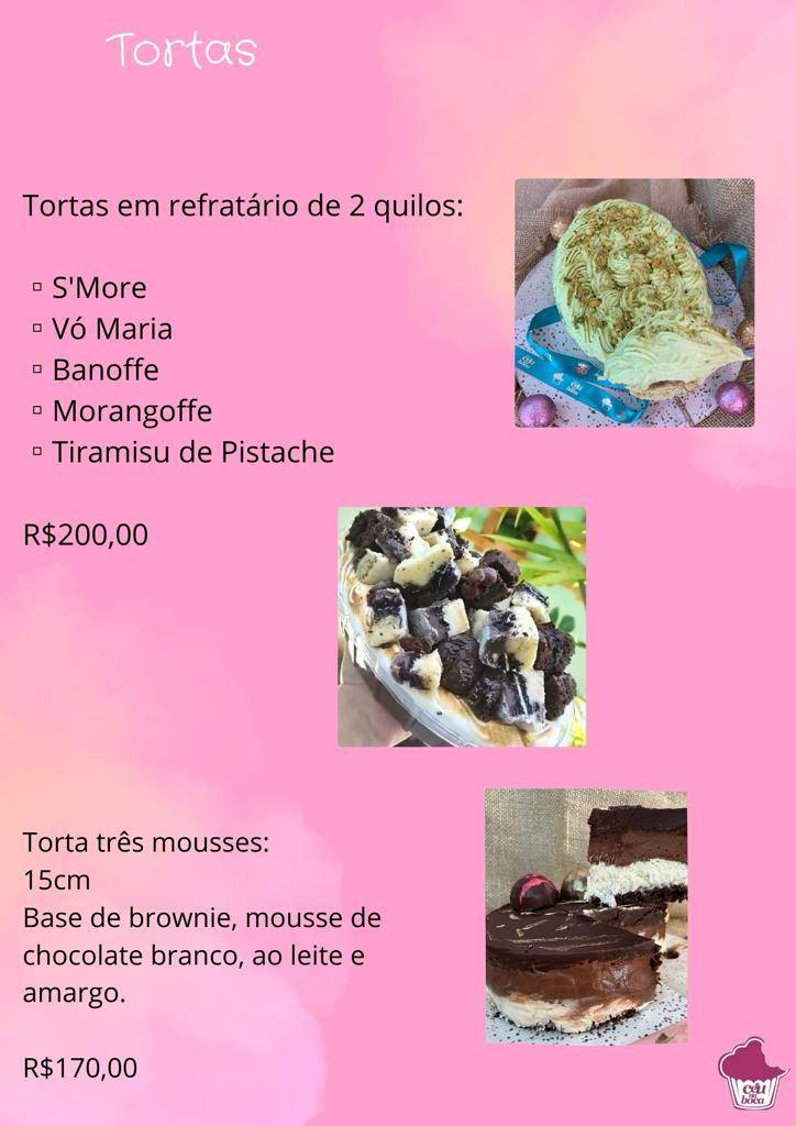 Doces e Bolos Ateliê Céu na Boca Itaúna cardápio