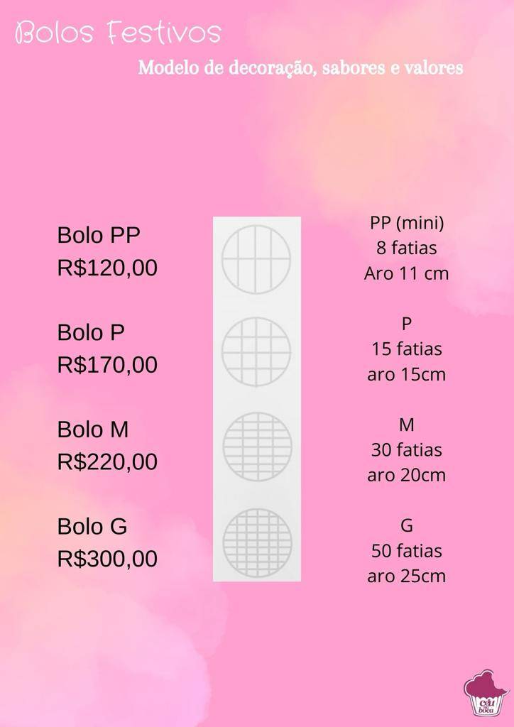 Doces e Bolos Ateliê Céu na Boca Itaúna cardápio