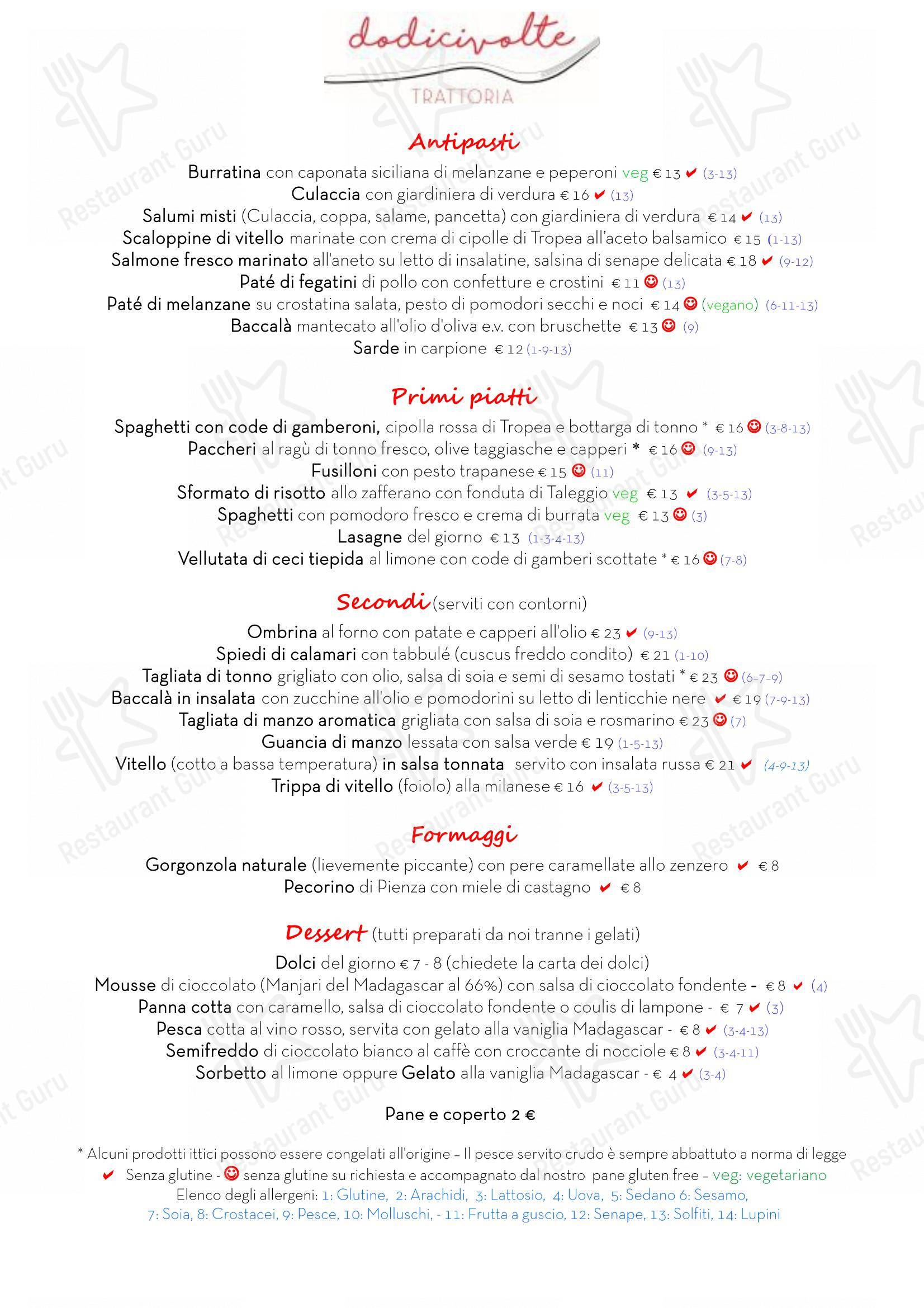 Menu di Dodicivolte Trattoria Contemporanea - Menu