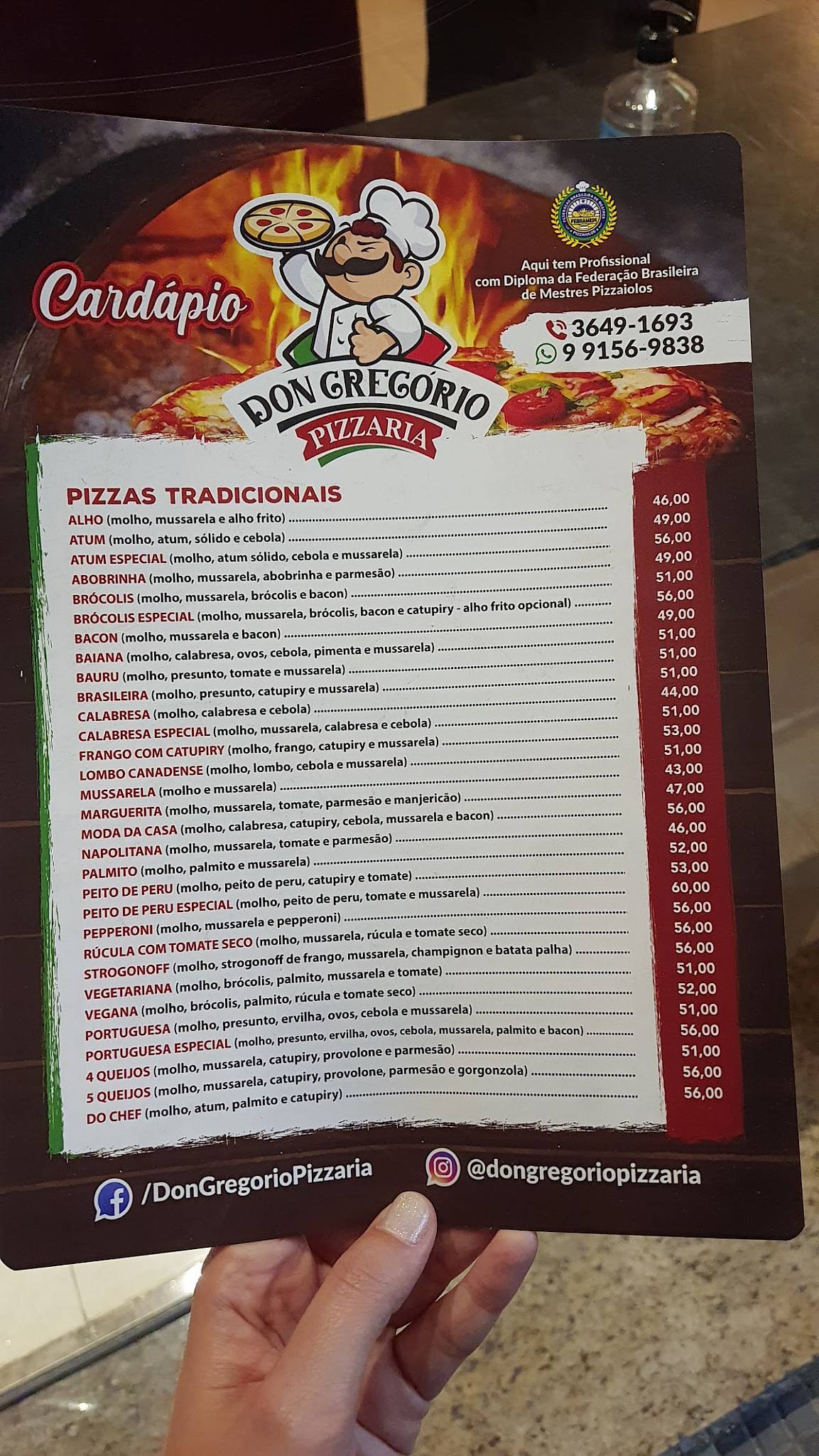 Don Gregório Pizzaria cardápio