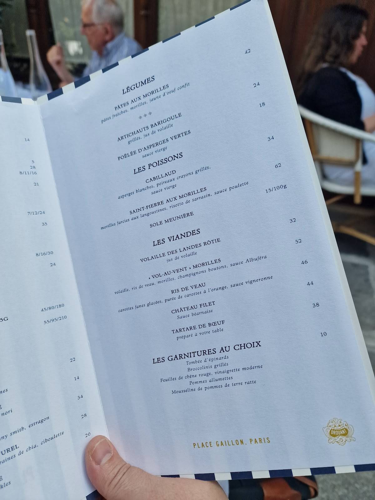 Menu de Restaurant Drouant