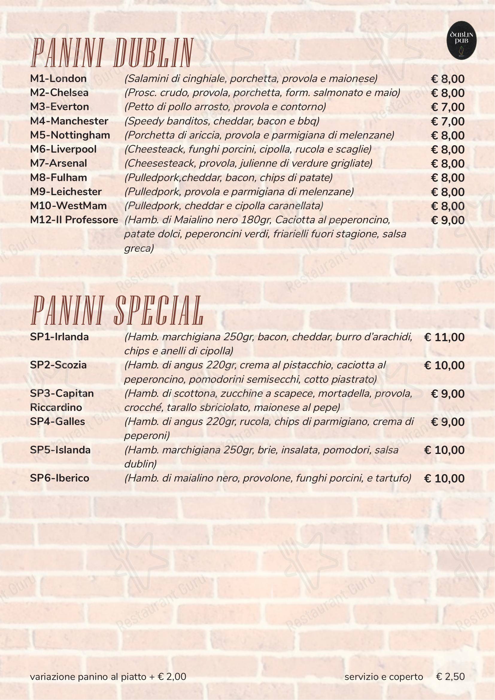 Menu di Dublin Pub - Menu