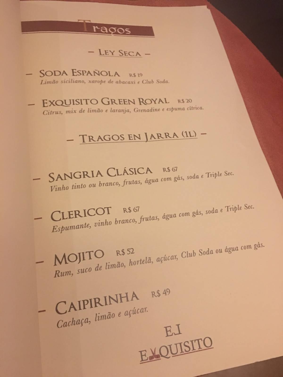 EL EXQUISITO cardápio
