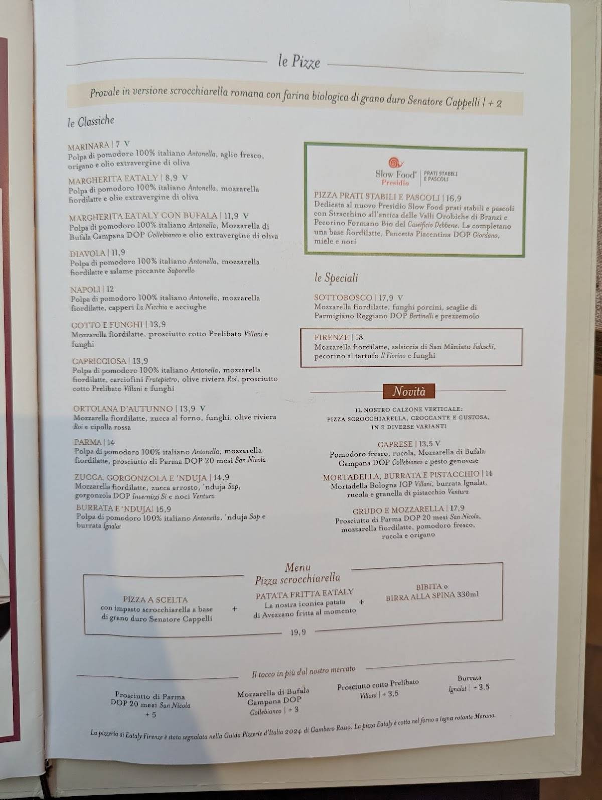 Menu di Eataly Firenze 