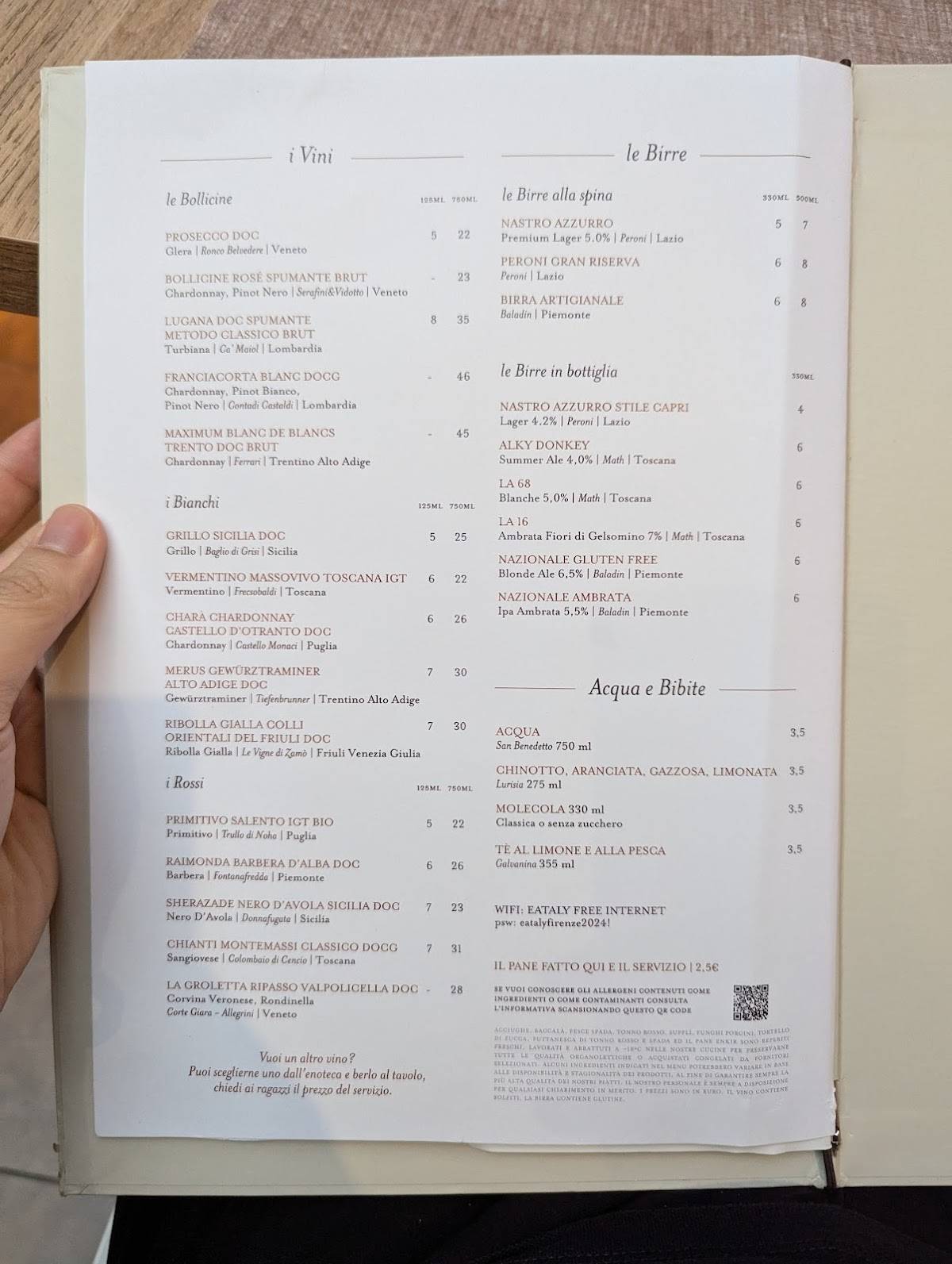 Menu di Eataly Firenze 