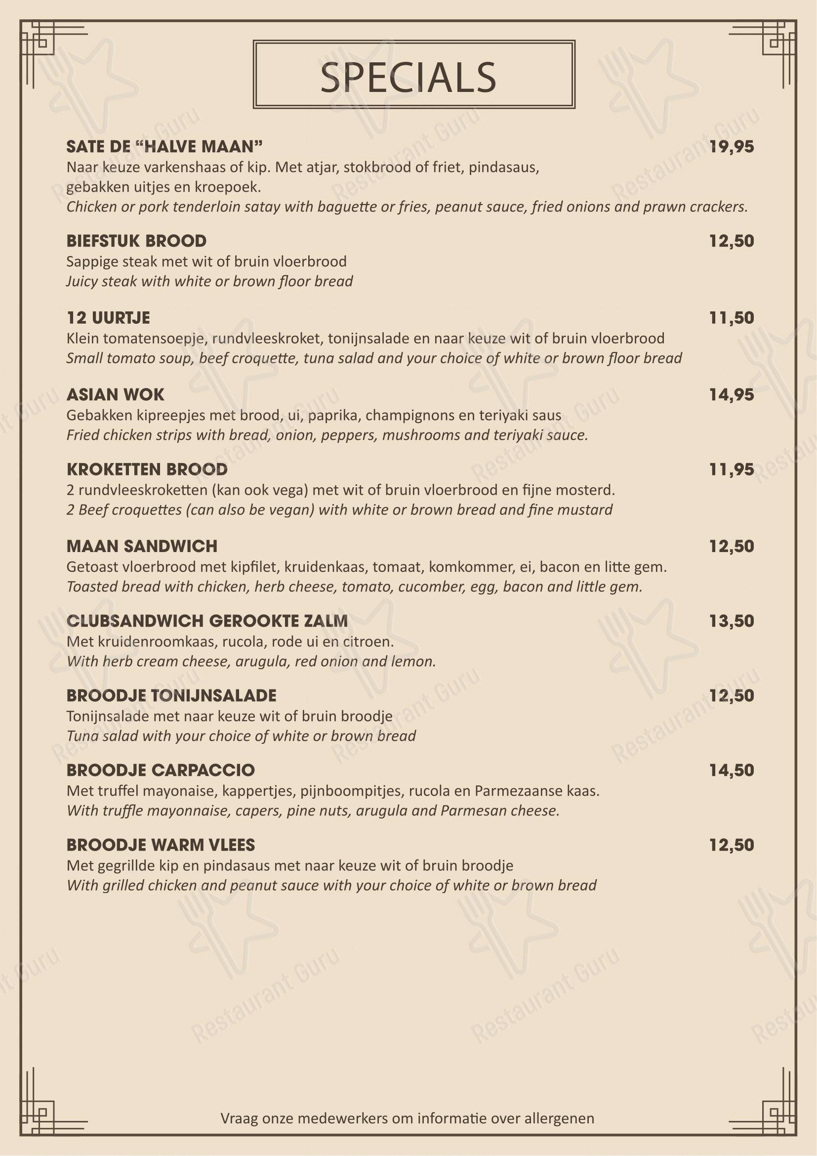 Menu bar pour Eetcafé De Halve Maan dans Rijswijk
