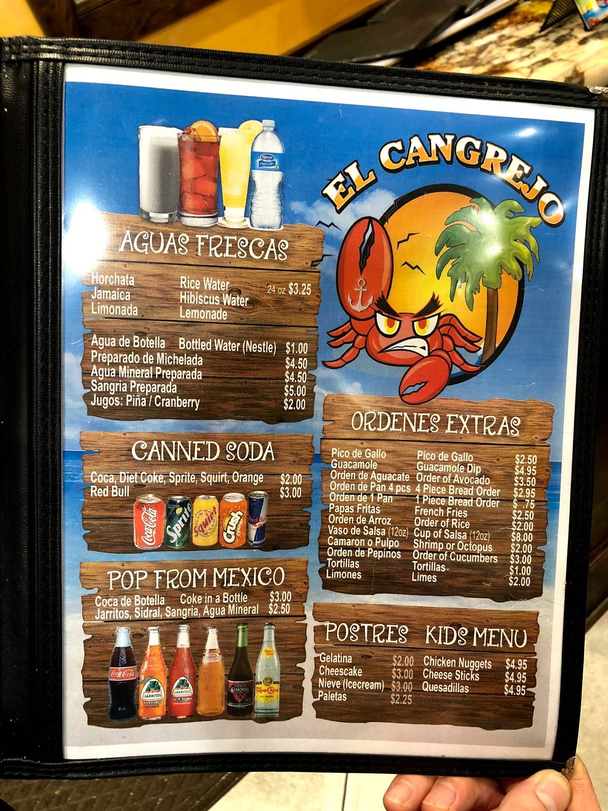 Menu at El Cangrejo seafood restaurant, Chicago, S Archer Ave