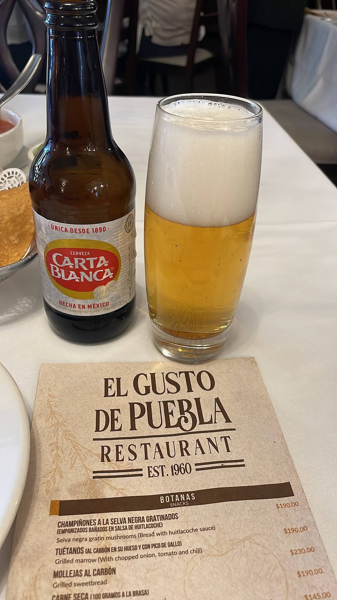 Carta del restaurante El Gusto del Puebla, San Nicolás del los Garza