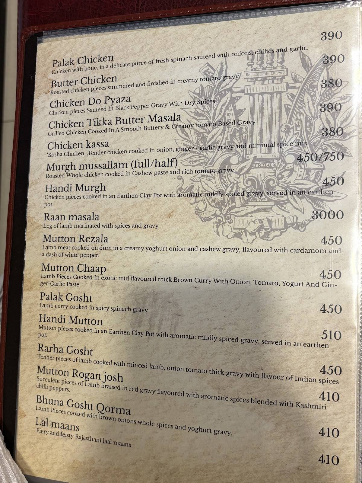 Empire Fine Dine Restaurant menu