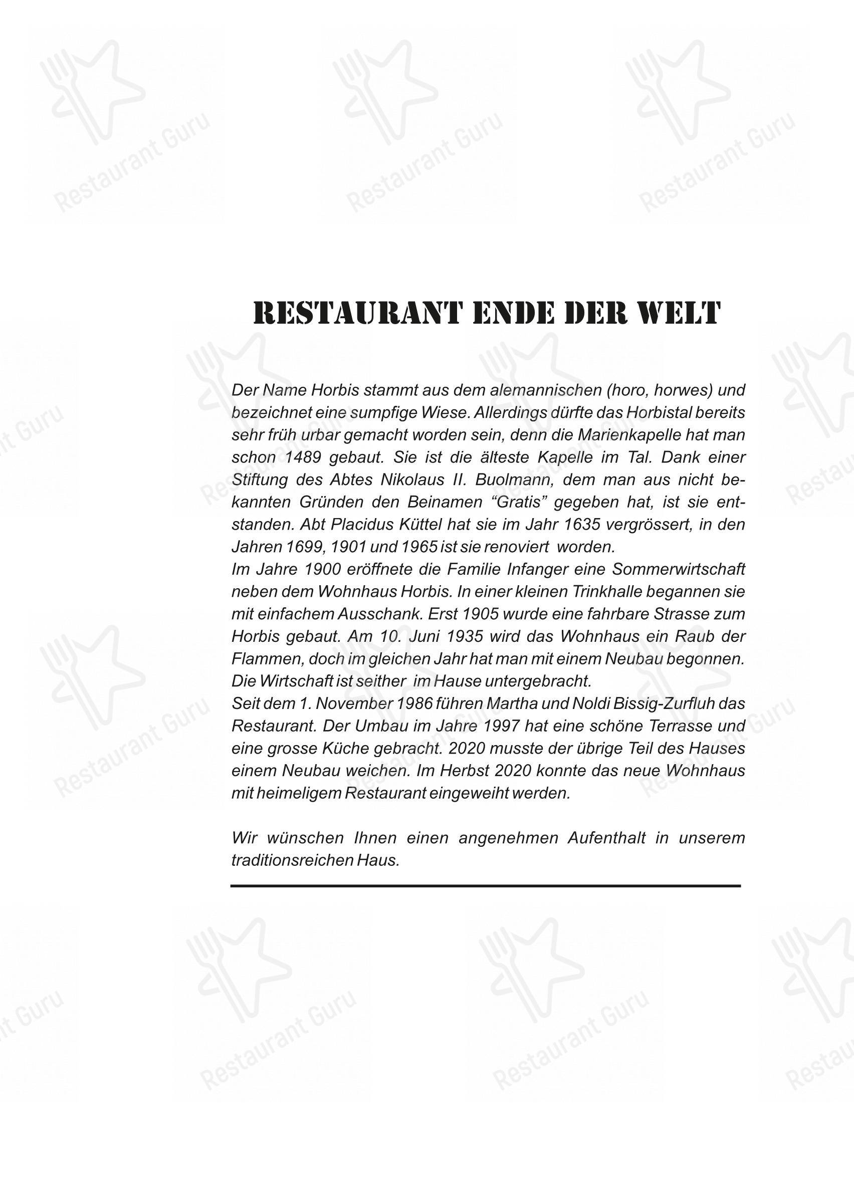 Menu di Restaurant Ende der Welt - 菜单