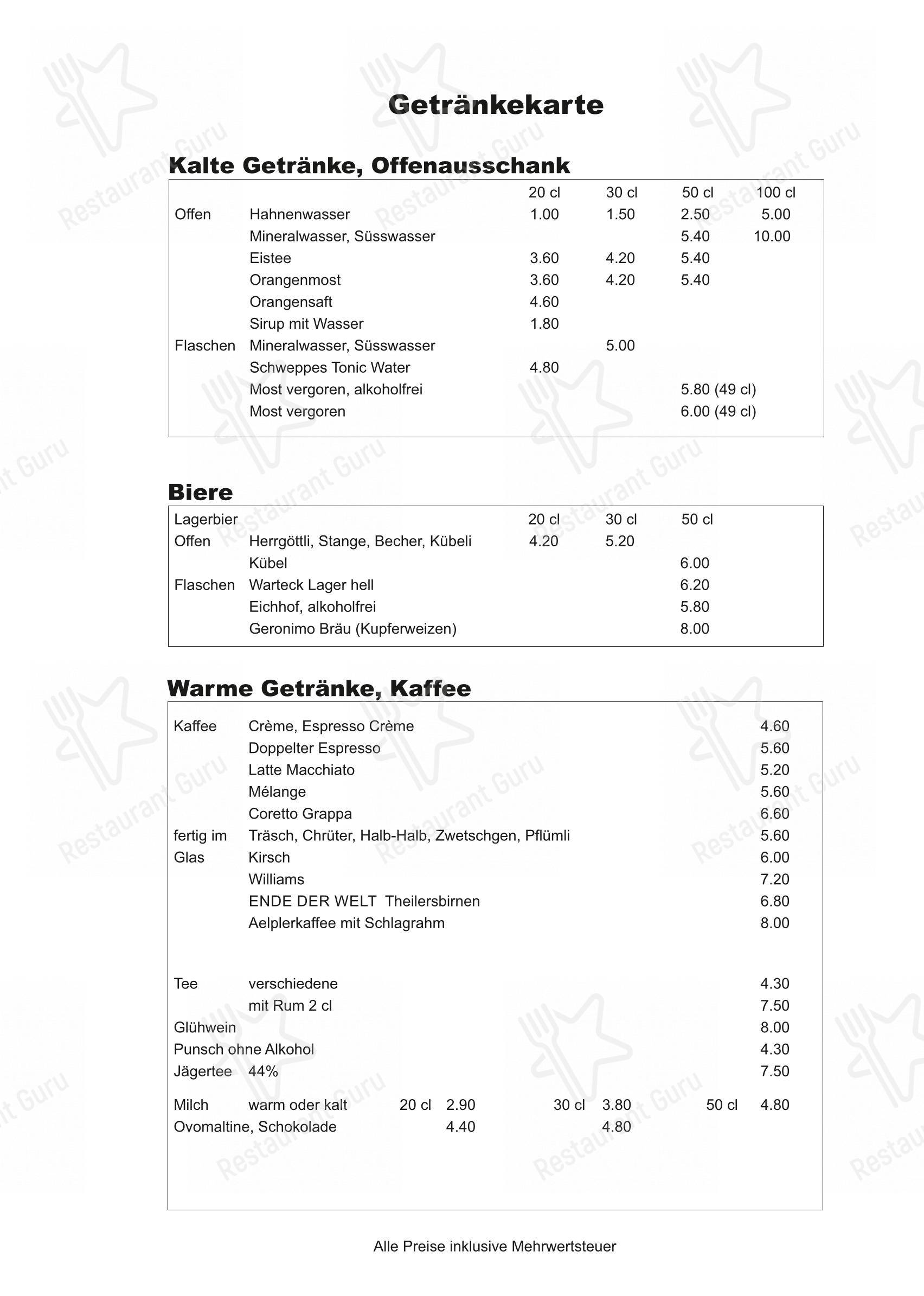 Restaurant Ende der Welt in Engelberg - 菜单