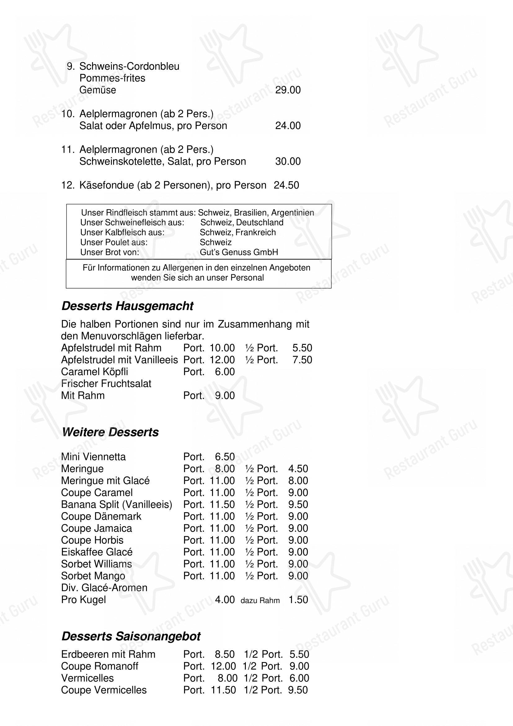 Restaurant Ende der Welt in Engelberg - Takeaway Menu