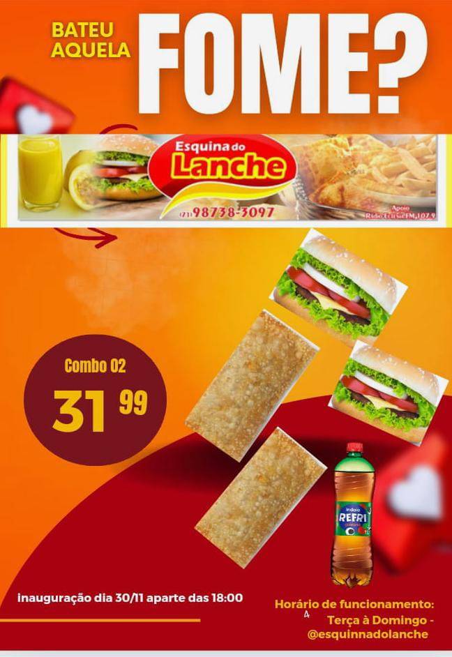 Esquinna do lannche cardápio
