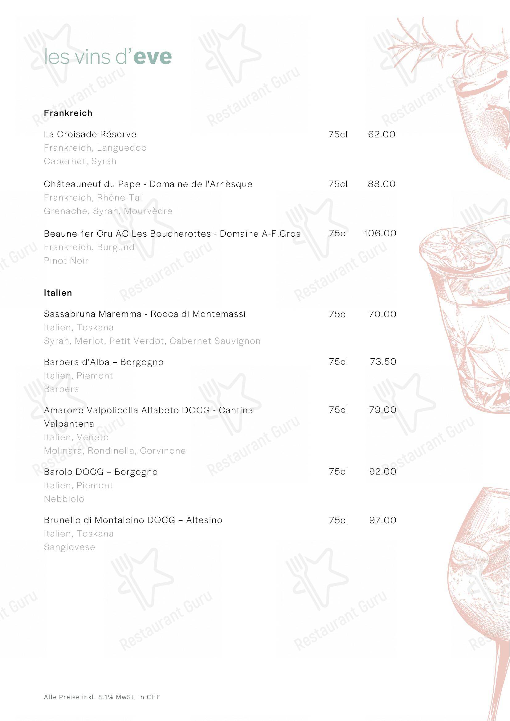 Menu bar per Eve's Kitchen in Schlieren