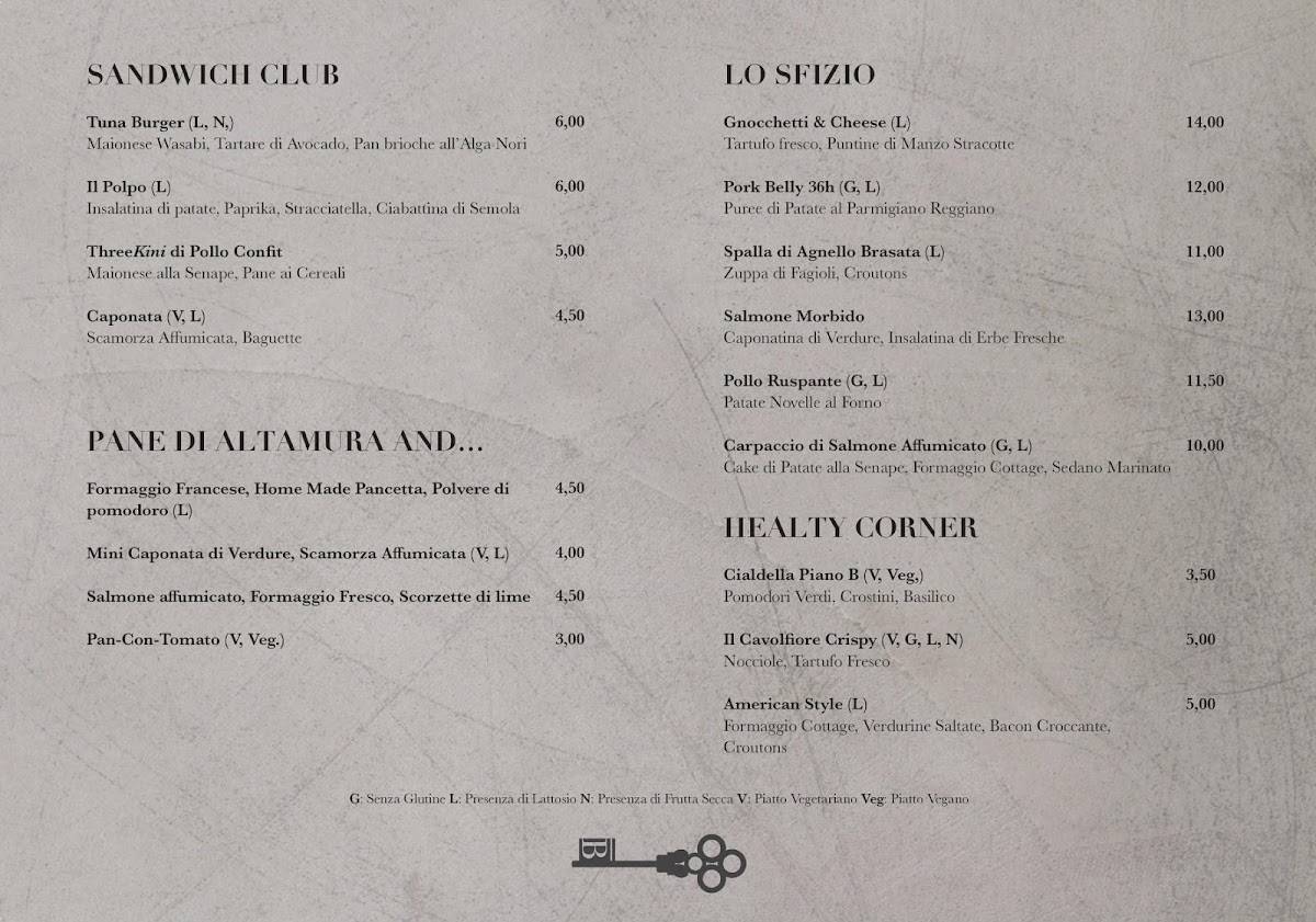 Menu di Piano B Extraordinary Cafè 