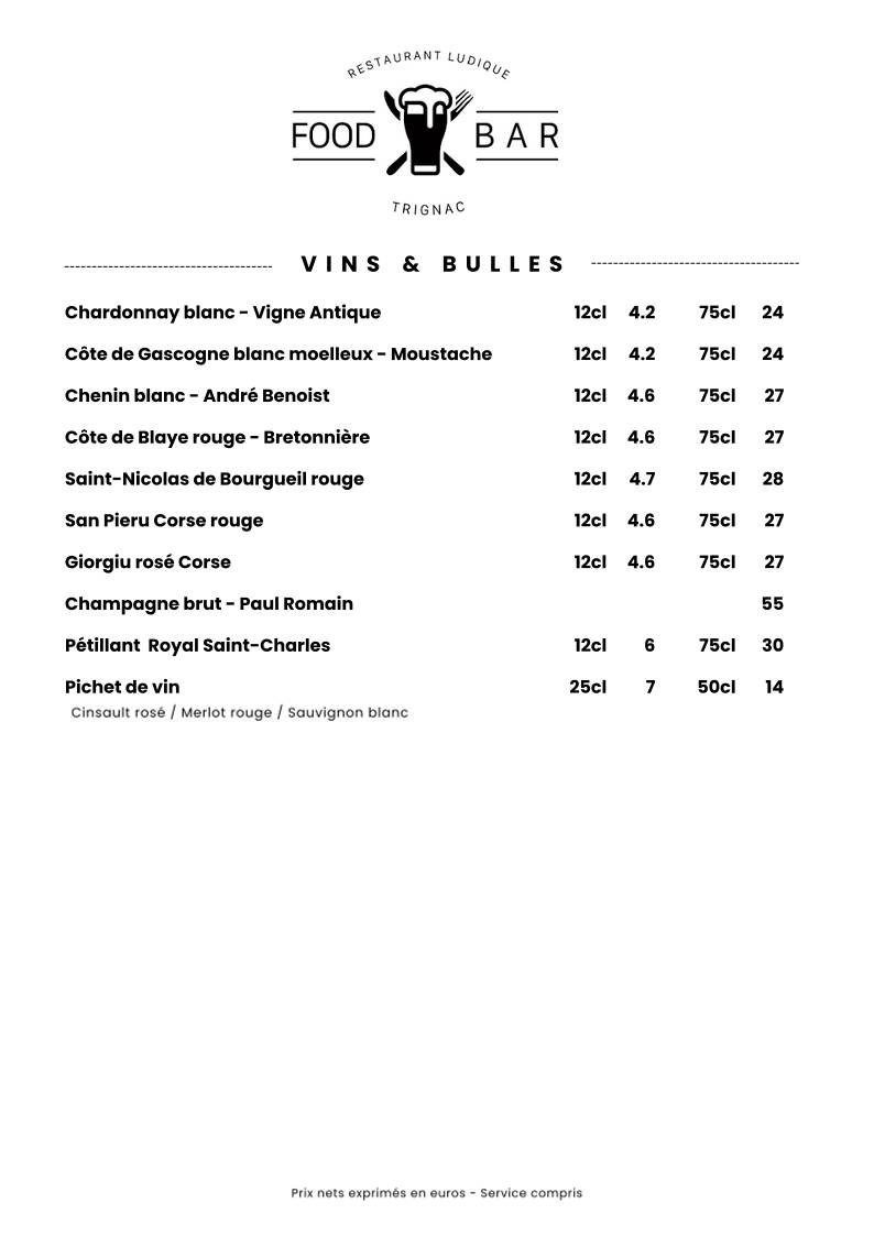 Menu de FOOD BAR