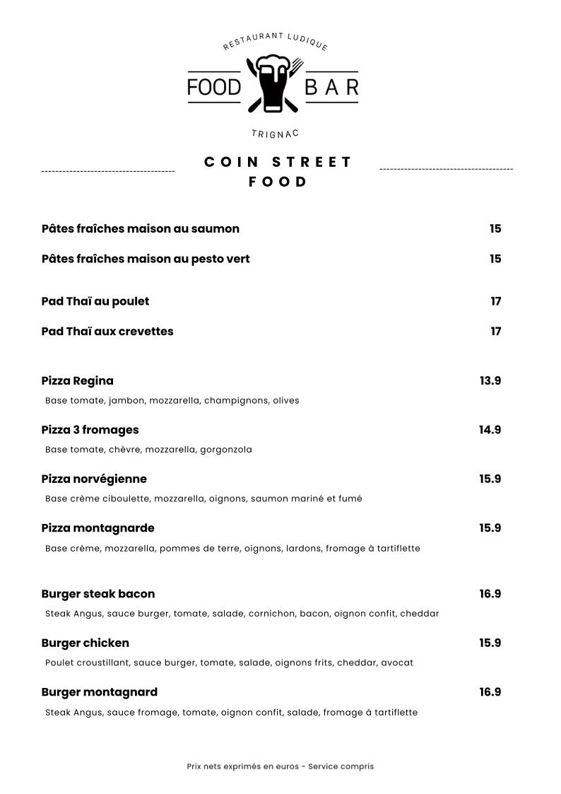 Menu de FOOD BAR