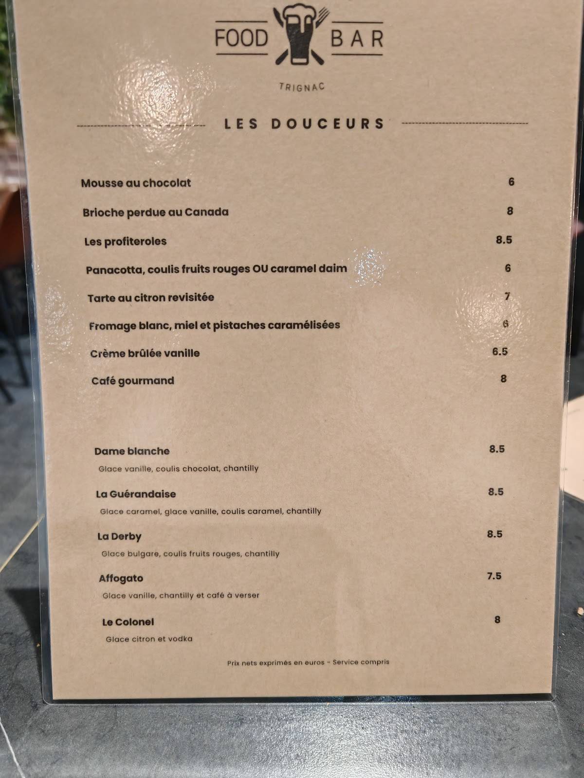 Menu de FOOD BAR