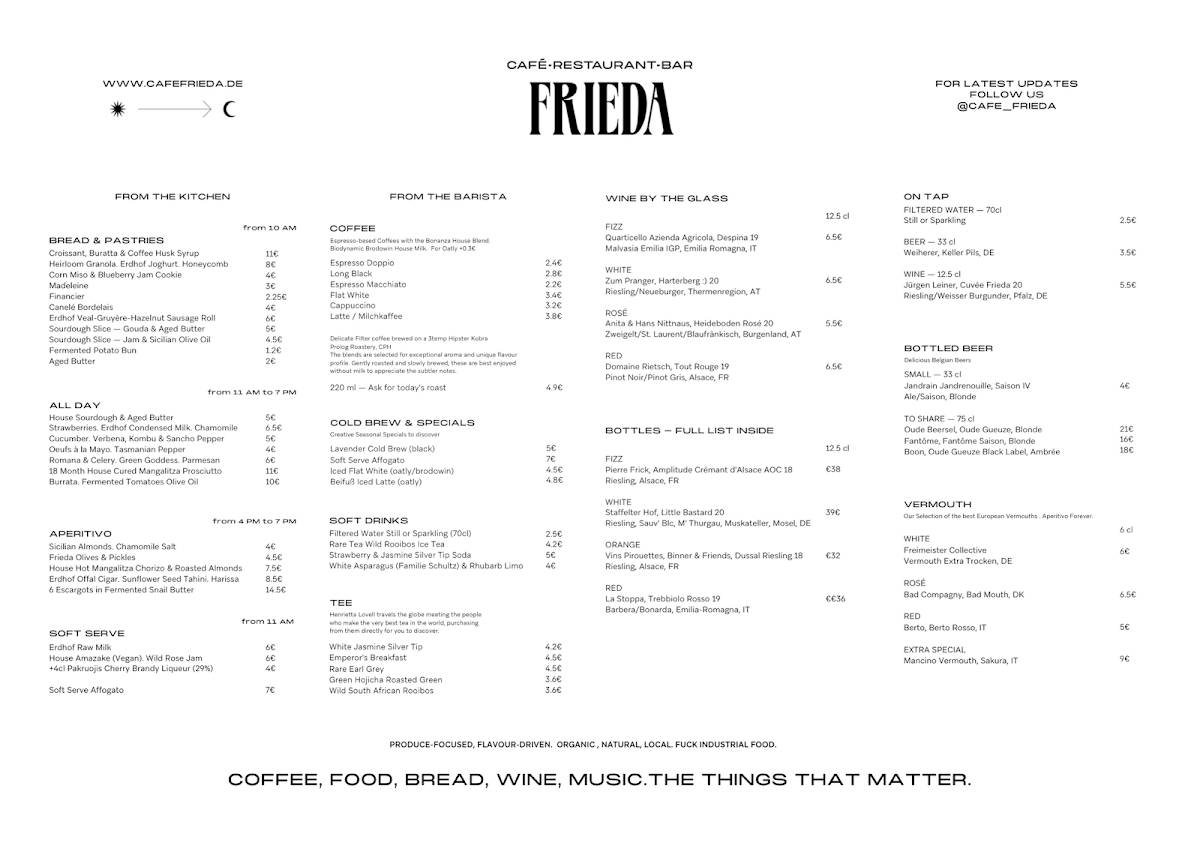 Menu At FRIEDA Restaurant Berlin Menu At FRIEDA Restaurant Berlin