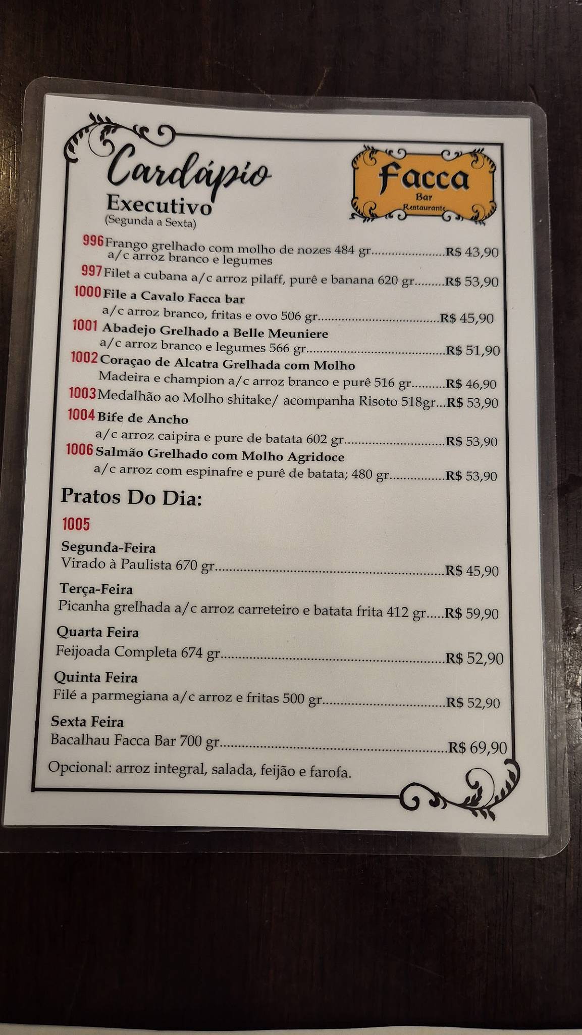 Facca Bar cardápio