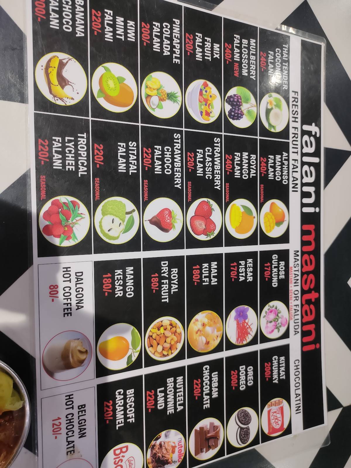 Falani Mastani menu