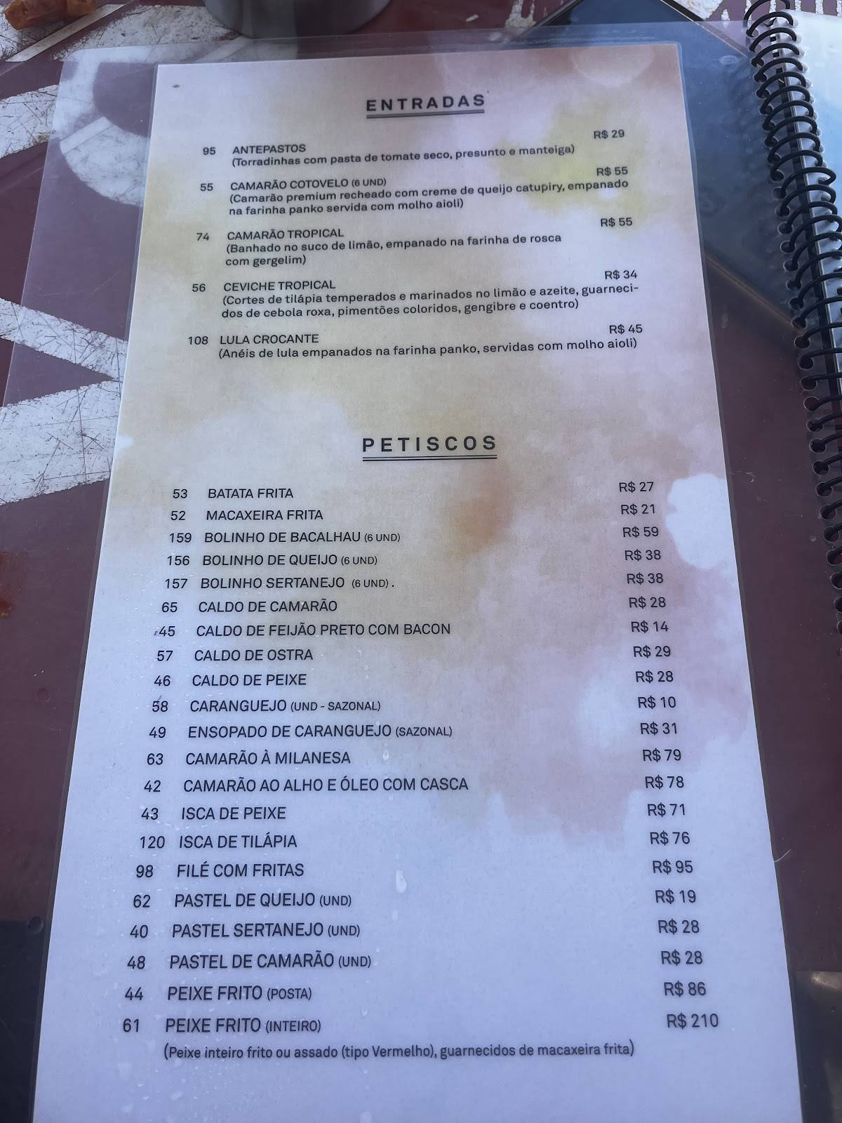 Restaurante Falésias cardápio