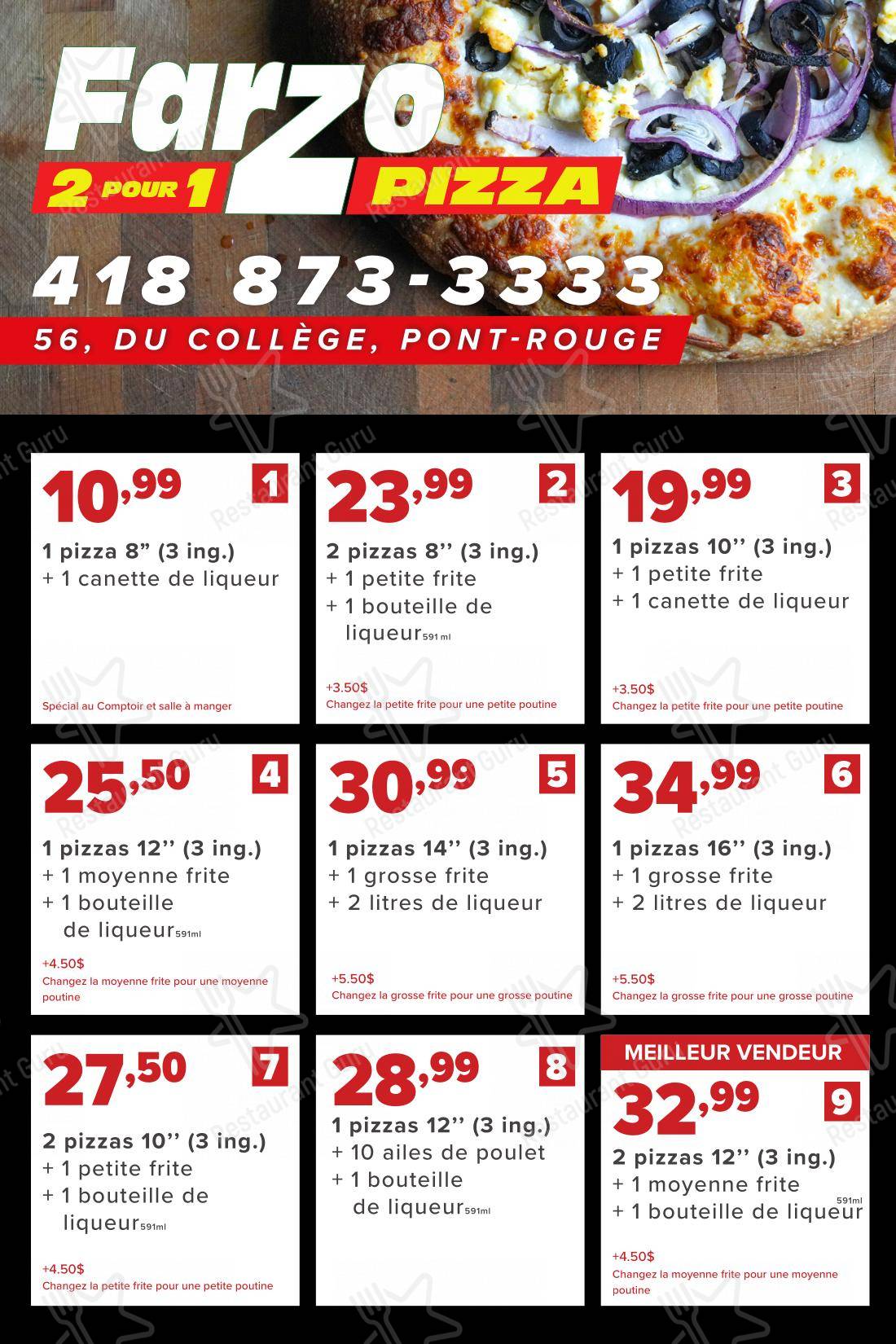 Menu pour Farzo Pizza - Menu
