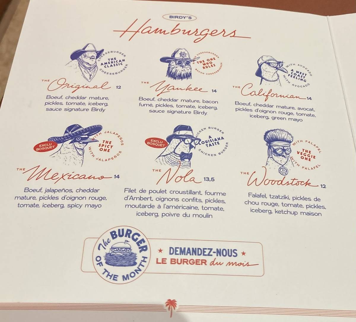 Menu de Birdy
