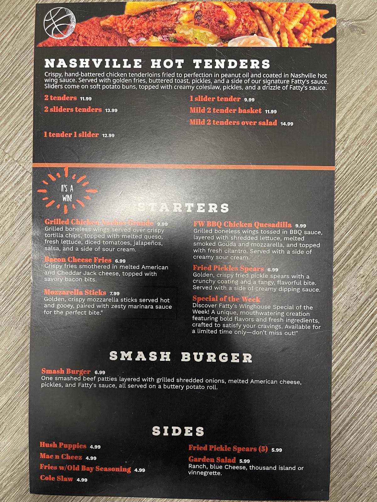 Menu at Fatty's Winghouse restaurant, Aquia Harbour