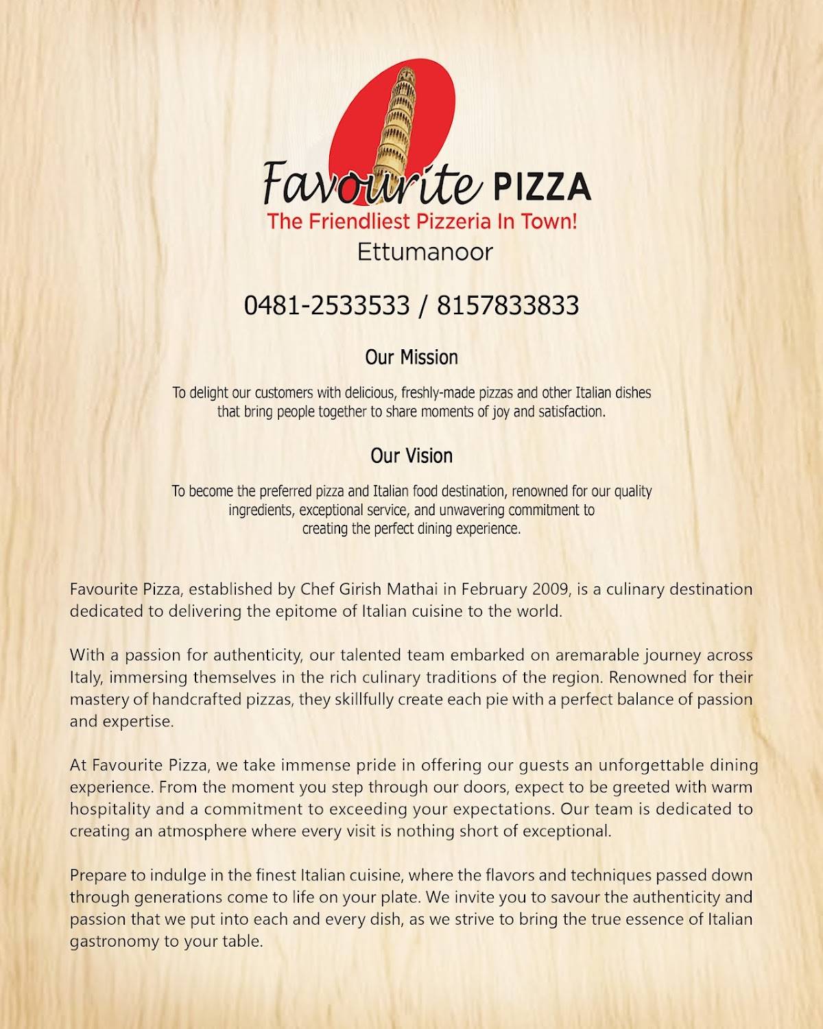 Favourite Pizza menu