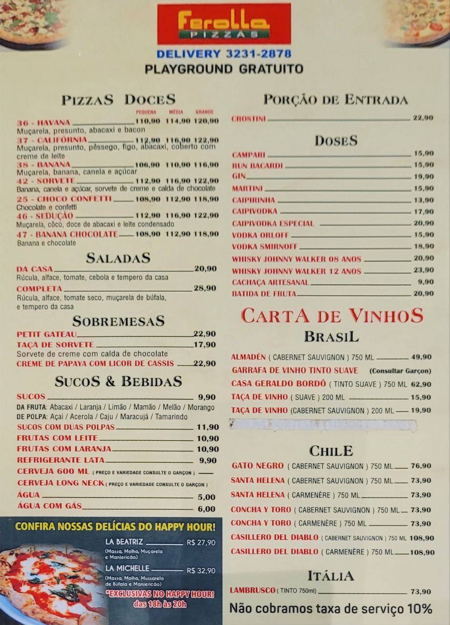 Ferolla Pizzas cardápio