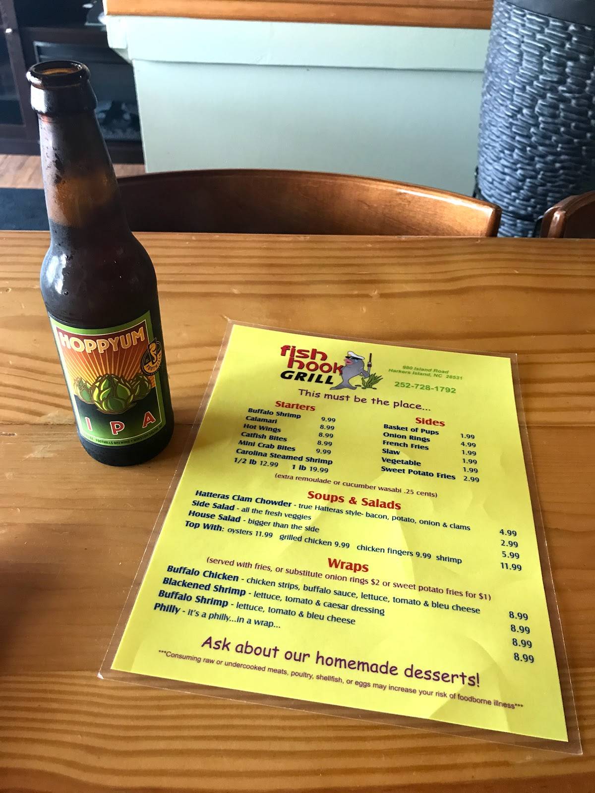 Menu at Fish Hook Grill restaurant, Harkers Island