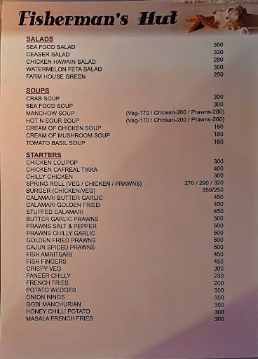 Fisherman's Beach Shack Restaurant Candolim Goa menu