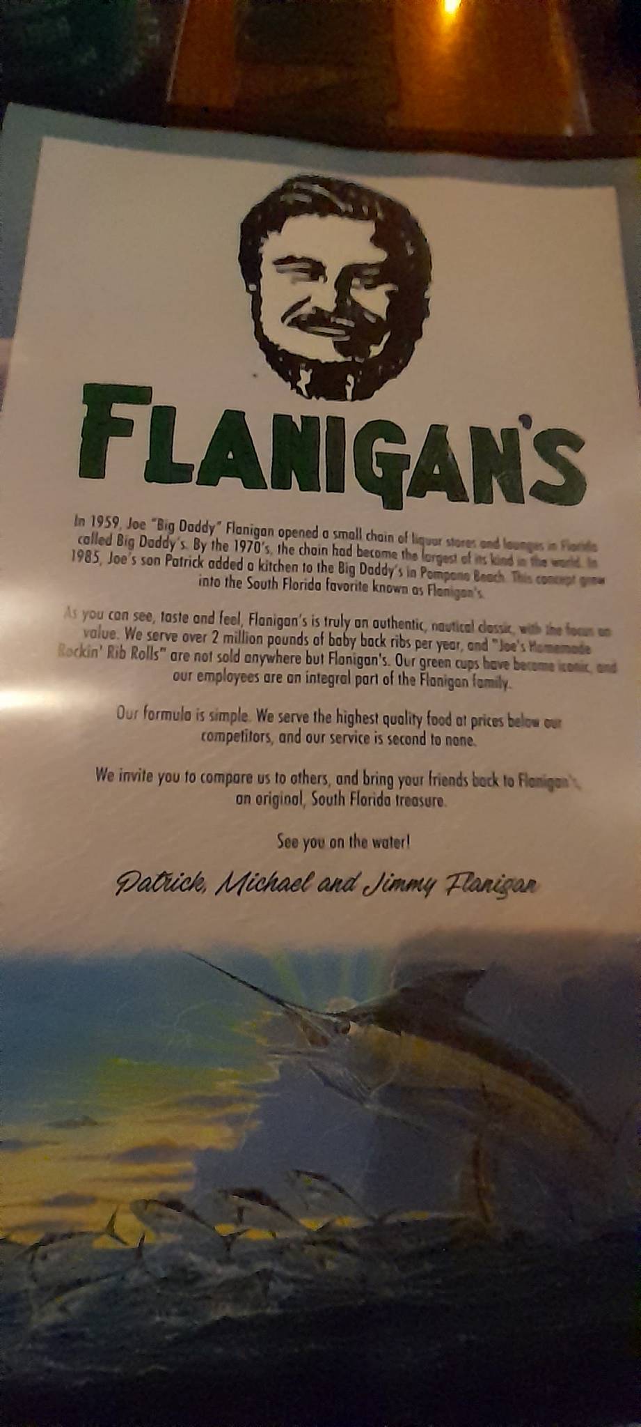 Menu at Flanigan's Seafood Bar and Grill, Pompano Beach