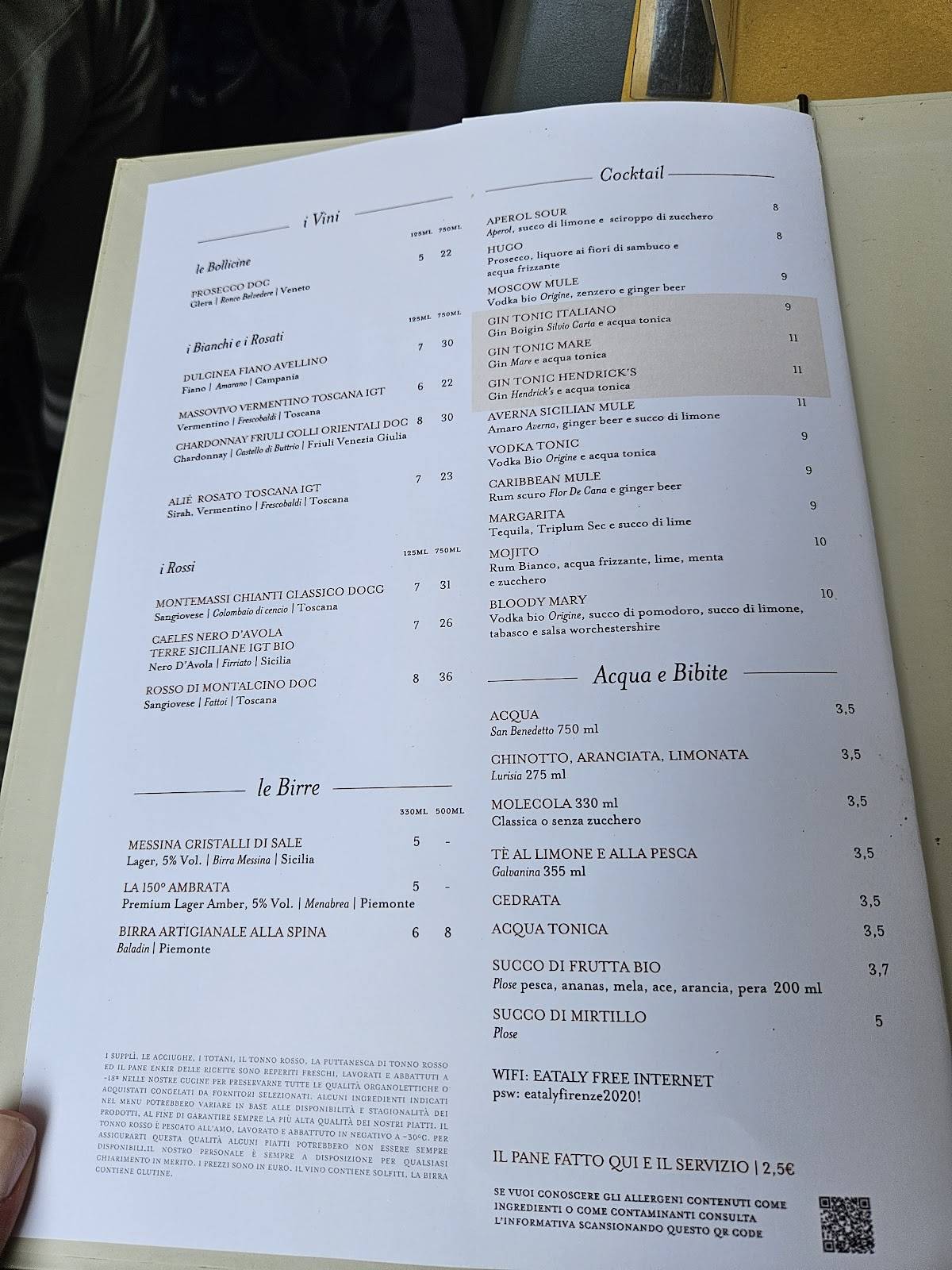 Menu di Eataly Firenze 